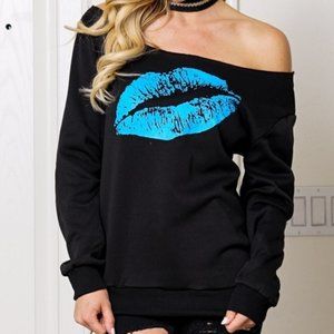 Blue Kiss Off Shoulder Sweatshirt